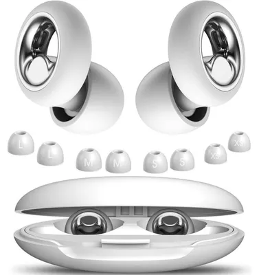 Immagine prodotto di Tappi per le orecchie per dormire, con riduzione del rumore di 45 dB, in silicone, riutilizzabili, confezione da 8 tappi in 4 diverse misure (XS-L), colore bianco