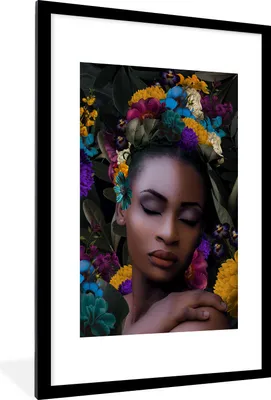 Produktbild von MuchoWow® MuchoWow® Gerahmtes Poster Blätter - Frau - Blumen 60x90 cm - Poster mit zchwarzem Bilderrahmen - Dekoration - Wandposter Wohnzimmer - Hochwertig
