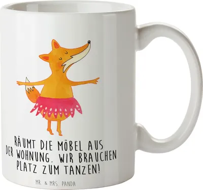 Produktbild von Mr. & Mrs. Panda Tasse Fuchs Ballerina - Weiß - Geschenk, Geburtstag, Kaffeetasse, Pott, Geschenktasse, schöne, Feier, Kaffeebecher, Tanzen, Party