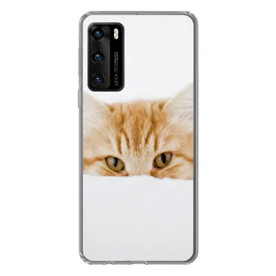 Produktbild von MuchoWow® Handyhülle Schutzhülle Hülle für Huawei P40 Katze - Rot - Weiß - Mädchen - Jungen - Kind Silikon Softcase Handy Hülle - Handytasche
