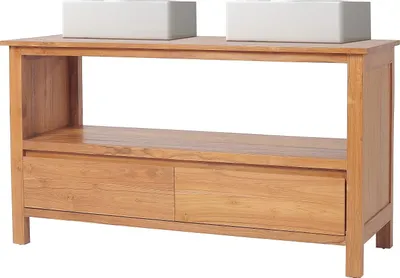 Produktbild von Badezimmerschrank aus Teakholz mit Doppelwaschbecken - 135 cm - KETAPANG