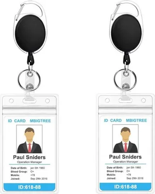 Produktbild von 2er-Pack Ausweishalter mit Clip, Ausweisrollen, einziehbar, robust, transparent, vertikaler Ausweishalter mit Schlüsselband und Karabiner, Ausweisrolle mit 61 cm Zugschnur