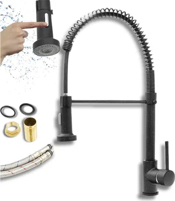 Produktbild von Granitan - Küchenarmatur - Wasserhahn Küche Höhe 52 cm - Mischbatterie Schwarz marmoriert - LUNEO