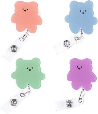 Image de Rouleaux de badges décoratifs avec clips pour infirmières, porte-badges, adorables oursons, porte-badges rétractables, enseignants, élèves, porte-badges, accessoires, lot de 4