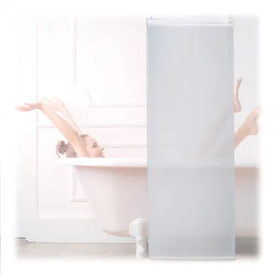 Zdjęcie produktu dla Roletka prysznicowa Relaxdays, 60 x 240 cm, roletka z linką do prysznica i wanny, sufitu i okna, roletka łazienkowa wodoodporna, biała