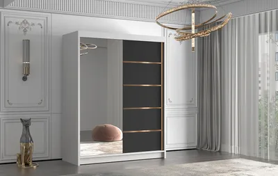 Obrázek produktu pro Šatní skříň se zrcadlem MILINA - 150 cm, bílá / černá