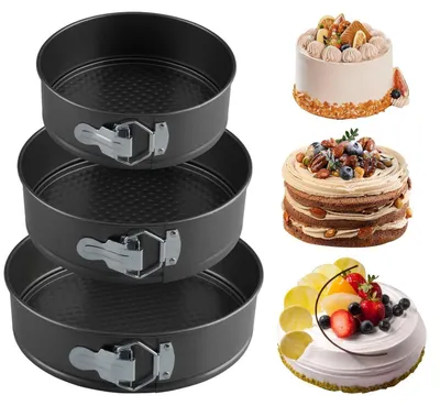 Zdjęcie produktu dla Zestaw form do pieczenia tortów, 3 sztuki, okrągłe, z powłoką antyprzywierającą, 20/22/24 cm, stal węglowa