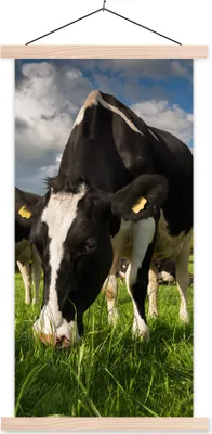 Produktbild von MuchoWow® Textilposter Kuh - Natur - Gras - Tiere 40x80 cm mit holzfarbenen Rahmen - Wohnzimmer