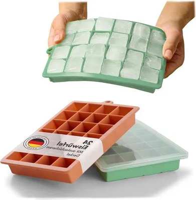 Imagen del producto de Contenedor de cubitos de hielo de silicona con tapa, color verde oliva, rojo mineral, rojo mineral. Grande, libre de BPA. Máquina para hacer bolas de hielo - Molde de silicona para bolas de hielo, recipiente con tapa roscada