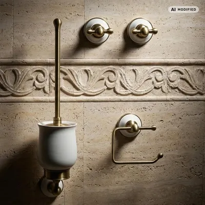 Produktbild von PaulGurkes Bad-Accessoires Set Nostalgie Retro Keramik Bronze Messing Set