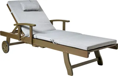Produktbild von BELIANI Gartenliege Dunkelbraun u. Grau Meliert Akazienholz Verstellbar Rollbar Sonnenliege mit Tisch u. Auflage Terrasse Garten Balkon Modernes Design