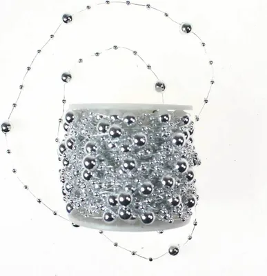 Produktbild von 15m Perlengirlande Perlen Ø3+8mm Perlenkette Perlenschnur Perlenband Perlenstrang, Farbe:silber