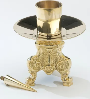 Produktbild von Altarkerzenhalter Messing Gold mit Dorn und Tülle Höhe 13 cm für Kerzen Ø 4 cm