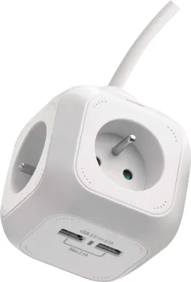 Prodlužovací kabel - kostka 1,9 m / 4 zásuvky / bílý / PVC / s USB / 1 mm2