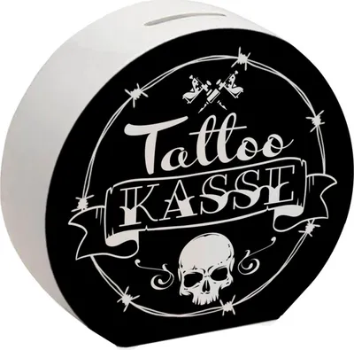 Produktbild von Spardose aus Keramik mit coolen Tattoo-Motiven in schwarz - Tattookasse