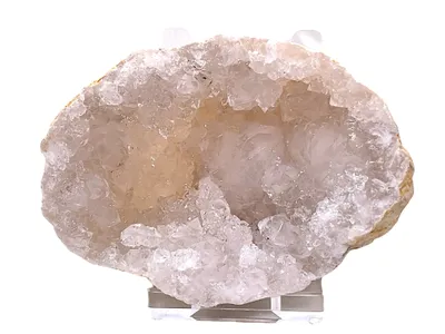 Produktbild von Kristall Geode | Quarzgeode | offen | incl. Acrylständer | Glücksgeode | herrliche Kristalle I 60-70mm I Geodenhälfte I 44 Millionen Jahre alt