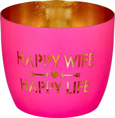 Produktbild von Gift Company Windlicht Madras Happy Wife Happy Life Hot Pink Gold