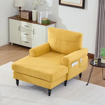 Image de OKWISH Fauteuil - Fauteuil d’Appoint Moderne en Tissu Chenille, Accoudoirs Rembourrés, Pieds en Bois Naturel, Jaune Moutarde