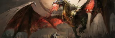 Zdjęcie produktu dla Obraz Dragon Art Print - Rycerz walczący ze smokiem (53 x 158 cm)