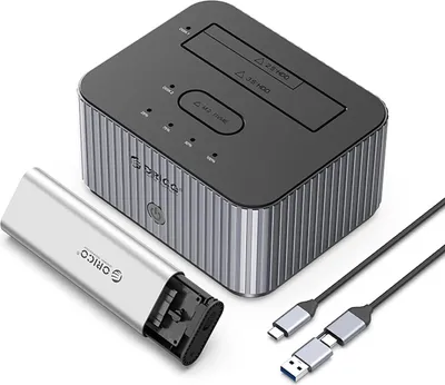 Produktbild von Orico It28E-C 2-Disk Dockingstation Mit M.2 Nvme 2.5/3.5 Hdd / 2.5 Ssd Klonfunktion - Grau