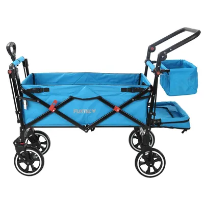 Produktbild von FUXLIFE by FUXTEC Bollerwagen FX-CT850 Komfort faltbar  Kinder Transportwagen mit Sonnendach  gepolsterter Innenraum mit Verlängerung Türkis