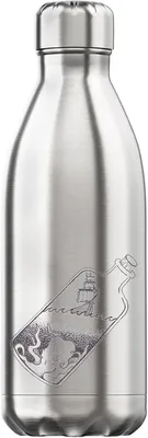 Produktbild von Vakuumisolierte Thermalwasserflasche mit Schiffs- und Krakenmotiv in Weiß