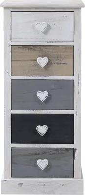 Produktbild von Rebecca Mobili Kommode im Vintage-Stil, 5 Schubladen aus Holz, weiß, grau und beige