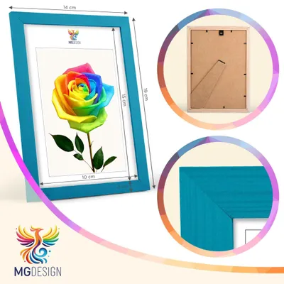 Produktbild von MG Design 5er Set Bilderrahmen Türkis A6 10x15 cm - Echtholzrahmen mit Acrylglas, hoch/quer, zum Aufhängen & Aufstellen