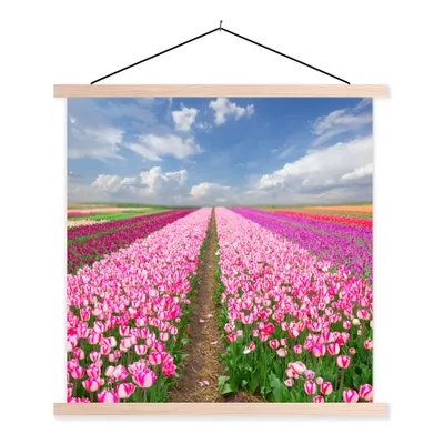 Produktbild von MuchoWow® Textilposter Tulpen - Sonne - Frühling 60x60 cm mit holzfarbenen Rahmen - Wanddekoration