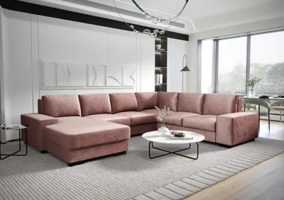 Zdjęcie produktu dla Narożnik U Duży tapicerowany rozkładany do salonu z pojemnikiem na pościel, funkcja spania 340x270x175 Praga KN20