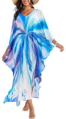 Produktbild von Solidchoice – Boho Kimono Strandkleid für Damen in Blau und Grün