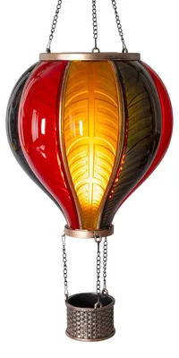 Produktbild von XXL LED Solar Heißluftballon mit Flammeneffekt Beleuchtung | Laterne mit 40 warm-weißen Licher | Solarleuchte zum Aufhängen | inkl. Metallkette | ca. Ø 29 cm | Gesamthöhe ca. 86 cm (XXL - schwarz-rot-gold)