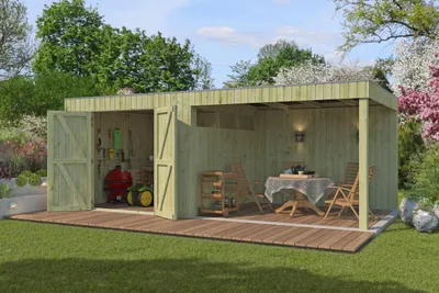 Produktbild von Gartenhaus Modell QBV-Line 8,88 m² + 300 cm Anbau