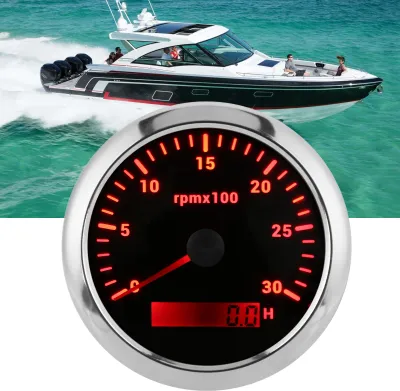 Image de Compte-tours à aiguille 85 mm 0-3000 tr/min, rétroéclairage réglable 7 couleurs pour générateur de moteur de bateau 9-32 V CC Noir