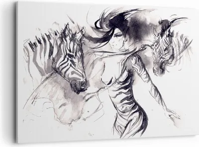 Produktbild von Bild auf Leinwand - Leinwandbild - Zebras Bewegung Eleganz weiblich - 120x80cm - Wand Bild - Wanddeko - Leinwanddruck - Bilder - Kunstdruck - Leinwand bilder - Wandkunst - AA120x80-3013