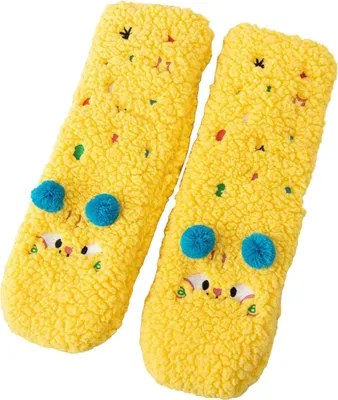 Produktbild von 1 Paar Damensocken mit Cartoon-Muster, dick gefüttert, warm, rutschfest, flauschig, pillingresistent