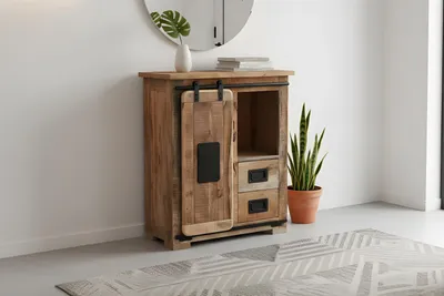 Produktbild von Sideboard Kommode mit Holzrolltür Mango Rough massiv vielfarbig 75 x 36 x 90 cm LIBRO