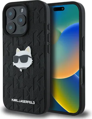 Produktbild von Karl Lagerfeld Monogramm Choupette Kopf Pin - iPhone 16 Pro Max Hülle (Schwarz)