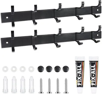 Imagen del producto de Ibenzoa® Ganchos de pared funcionales de 30 cm de metal con 5 ganchos dobles – Perchero que ahorra espacio, ideal para pasillos, baños, cocinas y dormitorios, incluye accesorios de montaje
