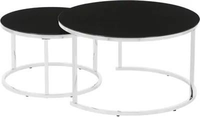 Produktbild von HOOZ Couchitsch 2er Set Rund, Beistelltisch Metall Wohnzimmer Chrom schwarz