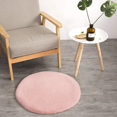 Produktbild von Hochflorteppich Imitationsbont, rund, 45 cm, rosa, Sitzkissen für Wohnzimmer