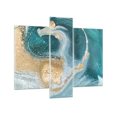 Produktbild von Bilder auf glas - 3 Teile - Golden Türkis Hintergrund - 95x80cm - Glasbilder - Wandbilder - Bilder - zum Aufhängen bereit - Wanddekoration aus Glas - Glas Bilder - Wandbild auf Glas - GCB95x80-4969