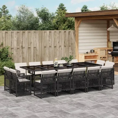 Produktbild von Möbel 15-tlg. Garten-Essgruppe mit Kissen Schwarz Poly Rattan - Gartenmöbelgarnituren 3210870