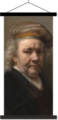 Produktbild von MuchoWow® Textilposter Selbstbildnis - Gemälde von Rembrandt van Rijn 40x80 cm mit schwarzem Rahmen - Wandemalerei
