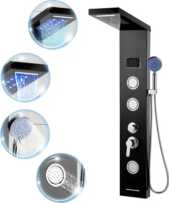 Obrázek produktu pro Sprchový panel Ikodm 5 v 1 s LED osvětlením, dešťovou sprchou a masážní funkcí, černý