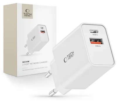 Obrázek produktu pro Tech-Protect Nc30W 2-Portová Síťová Nabíječka Pd30W/Qc3.0 Bílá