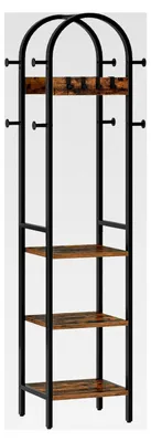Produktbild von Garderobenständer, freistehender Kleiderständer mit 12 Haken, 3-stöckige Garderobe für Kleidung, Taschen und Accessoires, Wohnzimmer, Schlafzimmer, Vintagebraun und Schwarz