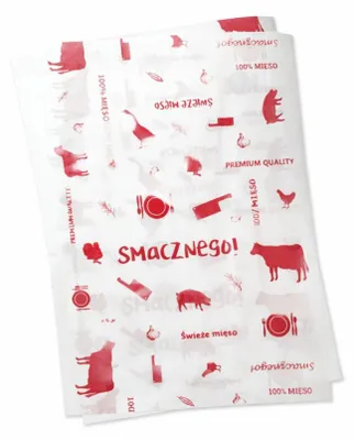 Zdjęcie produktu dla Papier spożywczy biały w arkuszach powlekany WĘDLINY 30x40cm, 1000szt