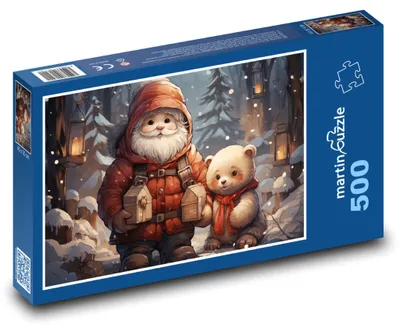 Produktbild von Puzzle 500 Weihnachtsbär mit Weihnachtsmann - martinpuzzle