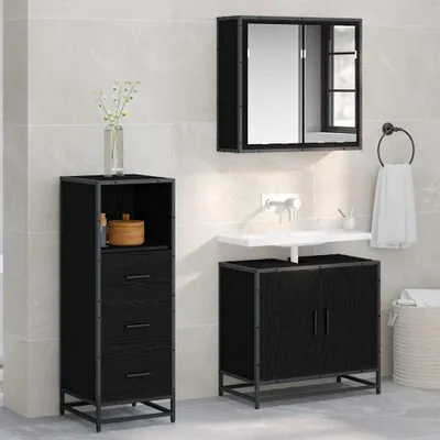 Productafbeelding van Maison Exclusive - Badkamerkastset, zwart met eikenhoutlook, 35 x 37,5 x 100 cm